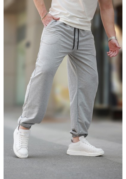 Gri Rahat Kesim Paçası Lastikli Erkek Eşofman Altı E6573