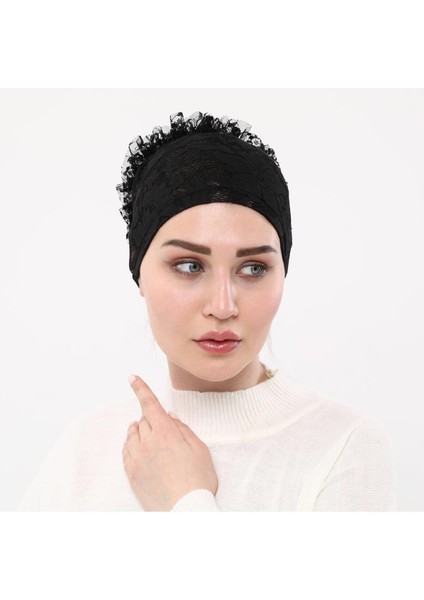 Kendinden Dantelli Fırfırlı Tesettüriç Bone