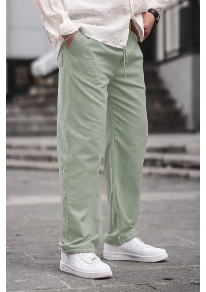 Paça Detaylı Rahat Kesim Erkek Çağla Yeşili Pantolon 6532
