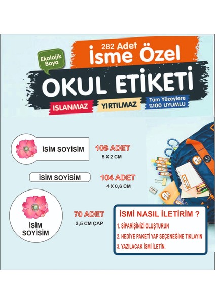 282 Adet Isme Özel Okul Etiketi – Su Geçirmez, Yırtılmaz Sticker Seti