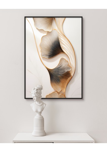 Metal Çerçeveli Gerçek Camlı Tablo, Dijital Baskı, Ginkgo Biloba Temalı, Salon, Ofis, Oturma Odası , Tablo