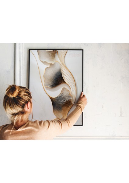 Metal Çerçeveli Gerçek Camlı Tablo, Dijital Baskı, Ginkgo Biloba Temalı, Salon, Ofis, Oturma Odası , Tablo fırsatları