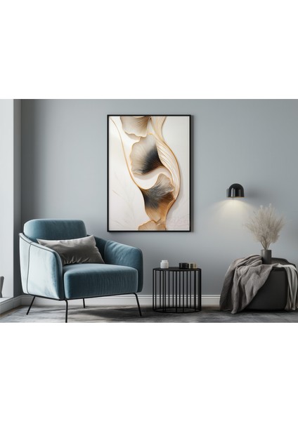 Metal Çerçeveli Gerçek Camlı Tablo, Dijital Baskı, Ginkgo Biloba Temalı, Salon, Ofis, Oturma Odası , Tablo