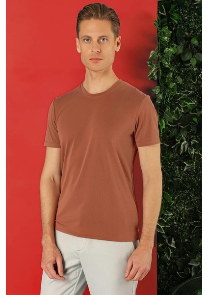 Slim Fit Bisiklet Yaka %100 Pamuk Kiremit Tişört Ts 878 modelleri