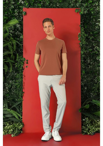 Slim Fit Bisiklet Yaka %100 Pamuk Kiremit Tişört Ts 878 indirimleri