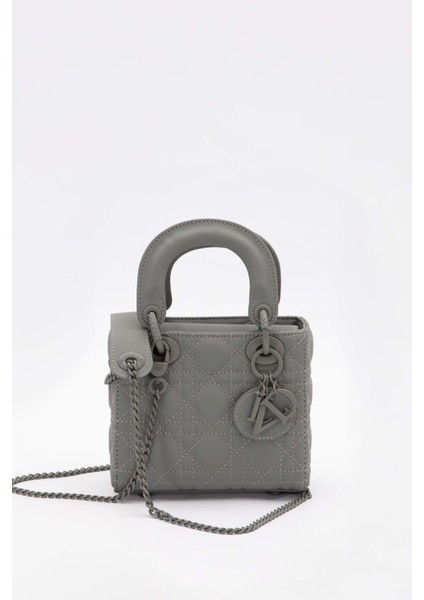 Gri Mini Zincir Aksesuarlı El Çantası