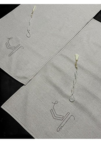 Çift Minimal Kabe Işlemeli Keten Seccade Namazlık Çeyizlik Hediyelik fırsatları