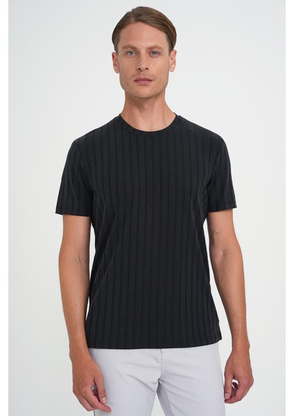 Comfort Fit Bisiklet Yaka Fitilli Kısa Kol Siyah Tişört Ts 909 fiyatları