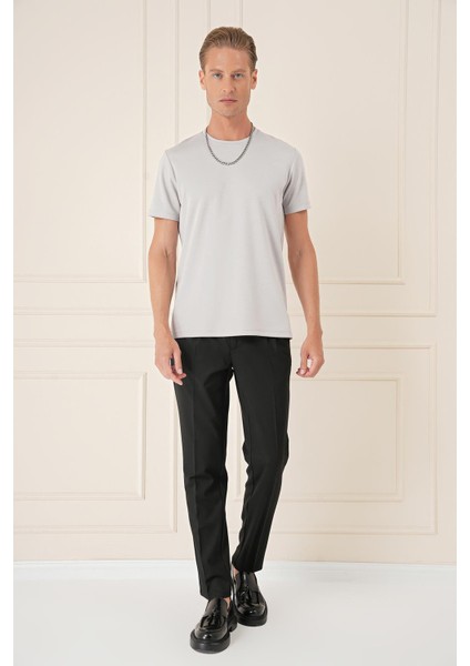 Comfort Fit Bisiklet Yaka Esnek Pamuk Casuel Gri Tişört Ts 885