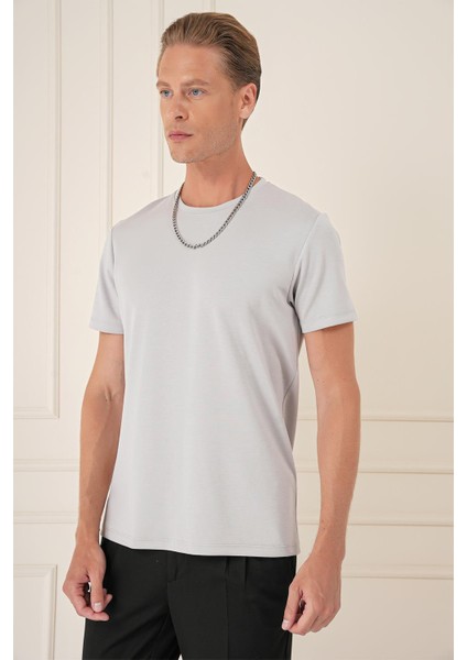 Comfort Fit Bisiklet Yaka Esnek Pamuk Casuel Gri Tişört Ts 885 modelleri