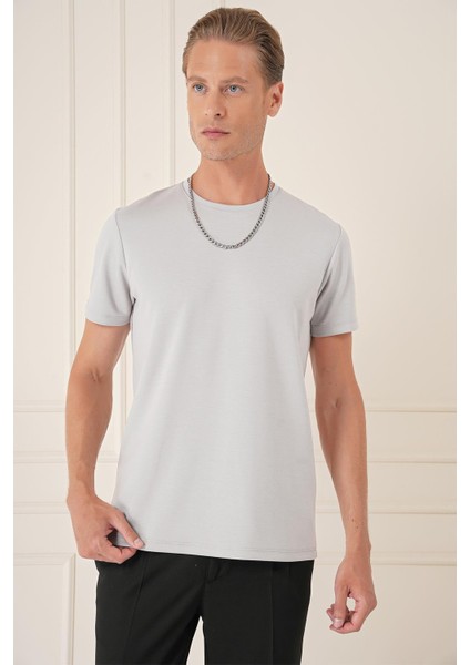 Comfort Fit Bisiklet Yaka Esnek Pamuk Casuel Gri Tişört Ts 885 fırsatları