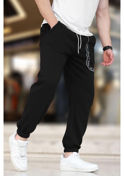 Siyah Erkek Paçası Lastikli Baskılı Eşofman Altı 6549 modelleri