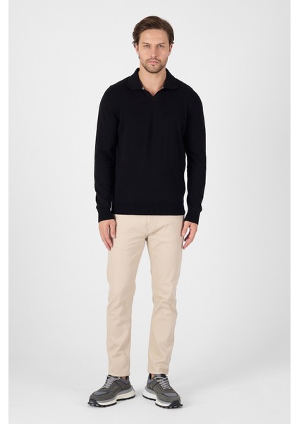 Siyah Saf %100 Pamuk Erkek Patlı Düğmesiz Polo Yaka Triko Kazak fiyatları