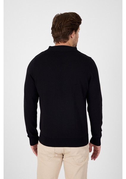 Siyah Saf %100 Pamuk Erkek Patlı Düğmesiz Polo Yaka Triko Kazak indirimleri