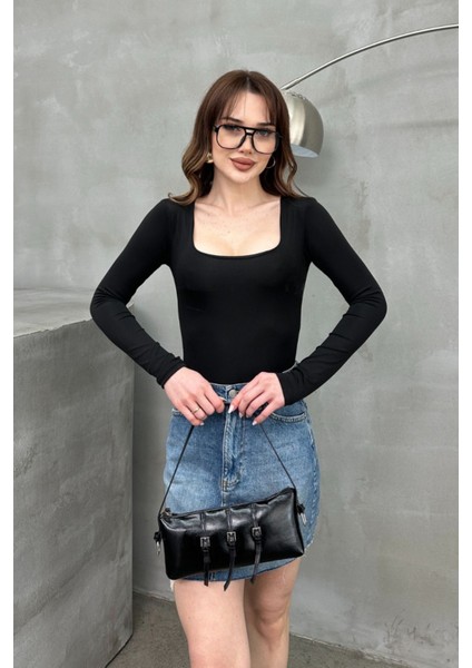 Kadın Bluz Uzun Kollu Kare Yaka Alttan Çıtçıtlı Slim Fit Body fiyatları