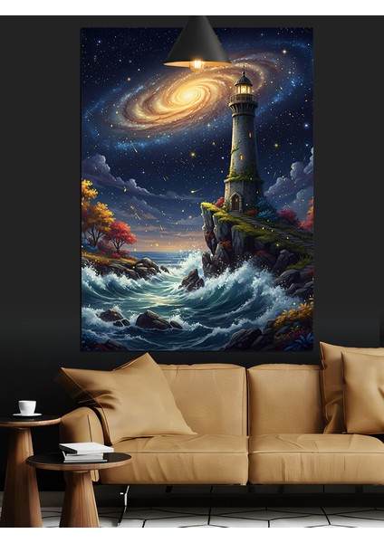 Galaksi ve Fener Manzarası Dekoratif Kanvas - Mdf Ahşap Tablo