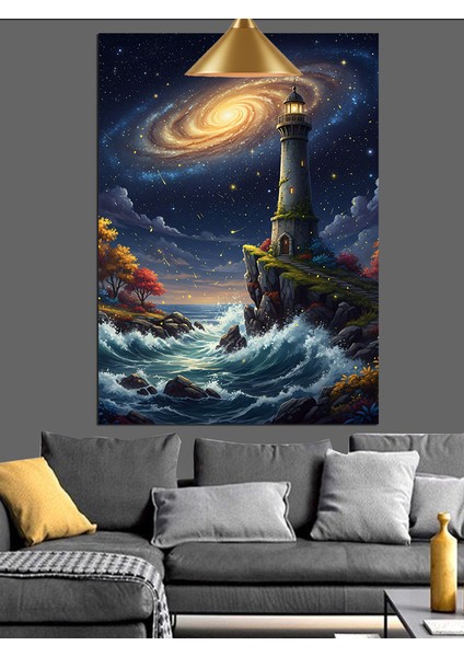 Galaksi ve Fener Manzarası Dekoratif Kanvas - Mdf Ahşap Tablo fiyatları