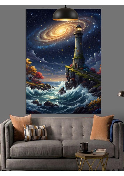 Galaksi ve Fener Manzarası Dekoratif Kanvas - Mdf Ahşap Tablo fırsatları