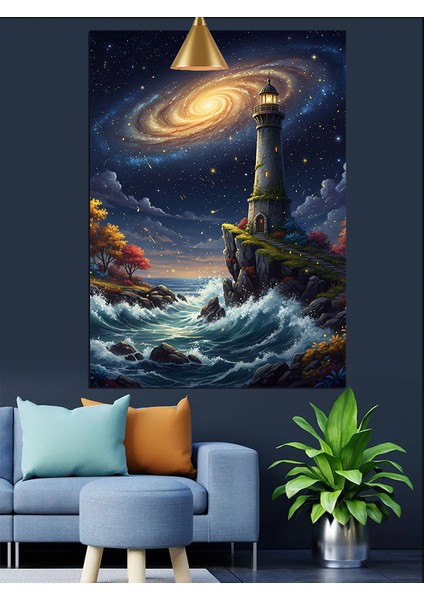 Galaksi ve Fener Manzarası Dekoratif Kanvas - Mdf Ahşap Tablo indirimleri