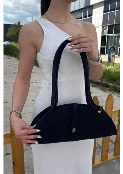 Mia Kadın Hasır Görünümlü Omuz Çantası Doğal Ahşap Boncuk Detaylı Basic Koleksiyon