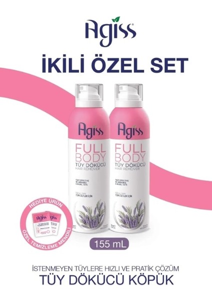 Full Body Tüm Vücut Tüy Dökücü, Tüy Azaltıcı ve Tüy Köpük Tüy Dökücü Sprey 155ML 2li Set