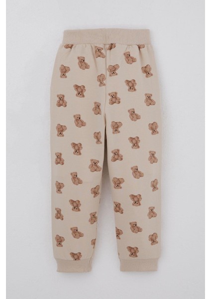 Erkek Bebek Eşofman Takımı Sevimli Ayıcık Desenli Pantolonu Düğme Aksesuarlı 9 Ay-3 Yaş, Bej indirimleri