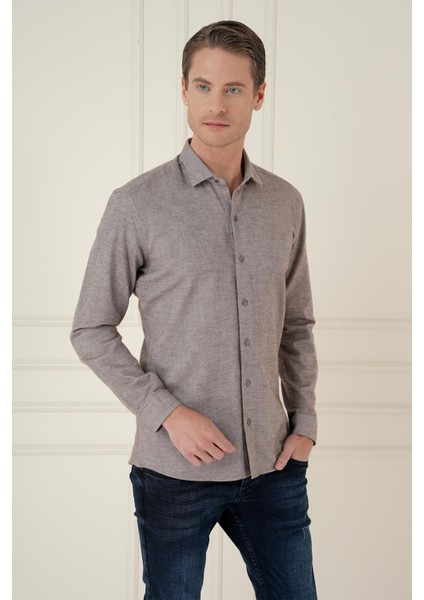 Slim Fit Dokulu %100 Pamuk Toprak Gömlek G 1584 fırsatları