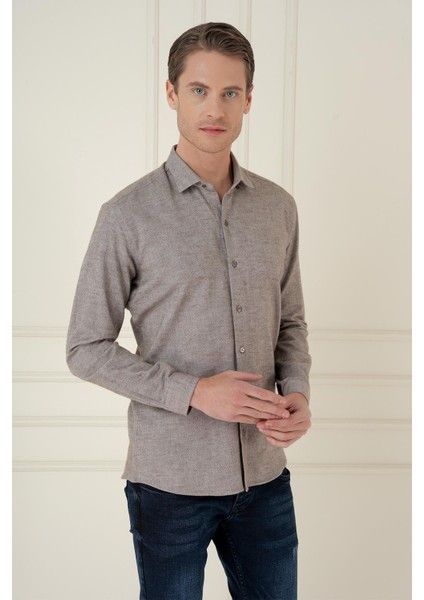 Slim Fit Dokulu %100 Pamuk Toprak Gömlek G 1584 indirimleri