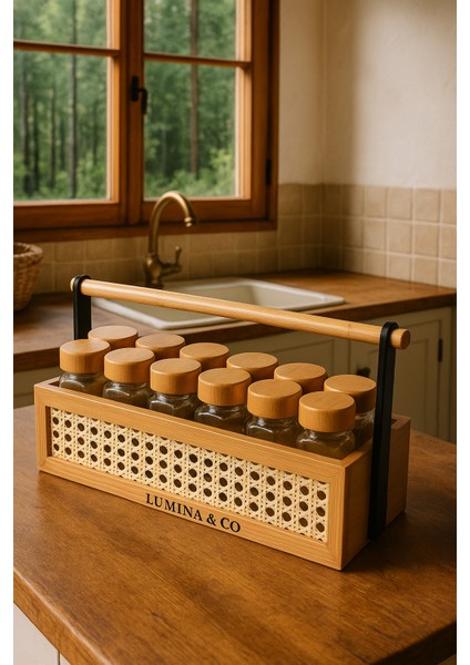 Sepetli 12’li Bambu Baharatlık Seti – 13 Parça Premium fiyatları