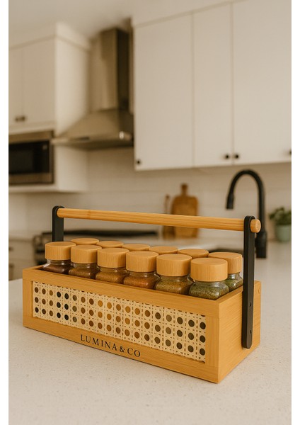 Sepetli 12’li Bambu Baharatlık Seti – 13 Parça Premium modelleri