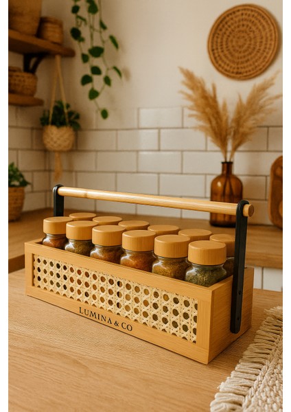 Sepetli 12’li Bambu Baharatlık Seti – 13 Parça Premium fırsatları