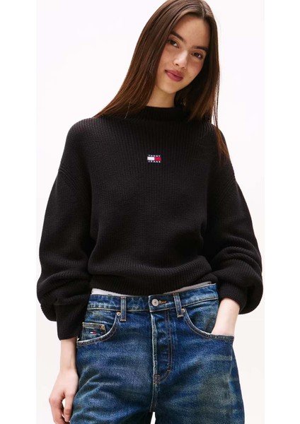 Kadın Yarım Balıkçı Yaka Pamuklu Triko Kazak – Siyah