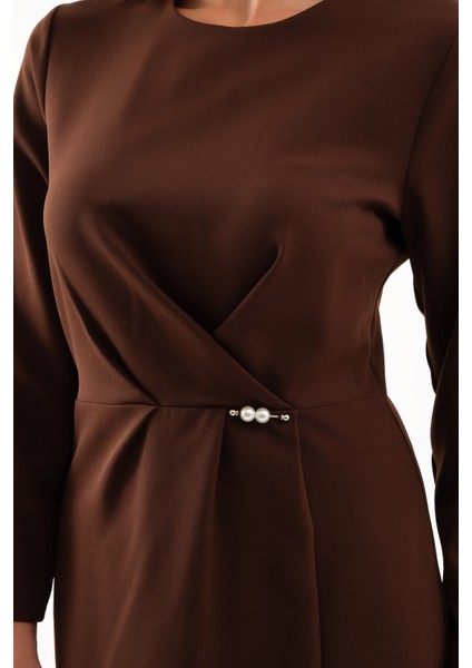 Kadın Kahverengi Inci Detay Midi Davet Elbisesi fırsatları