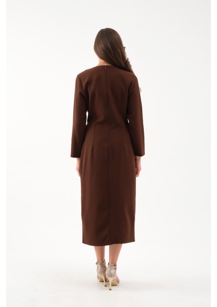 Kadın Kahverengi Inci Detay Midi Davet Elbisesi indirimleri
