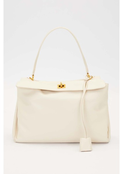 Krem Gold Kilit Detaylı El Çantası