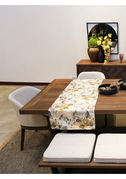Jakarlı Dokuma Dekoratif Runner 45 x 140 cm Sarı Çiçekli modelleri