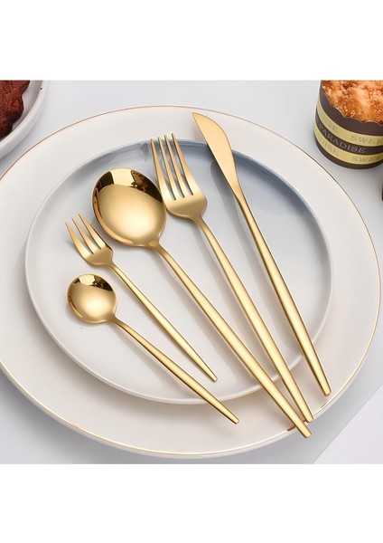 30 Parça Gold Çatal, Kașık ve Bıçak Seti 6 Kișilik Set