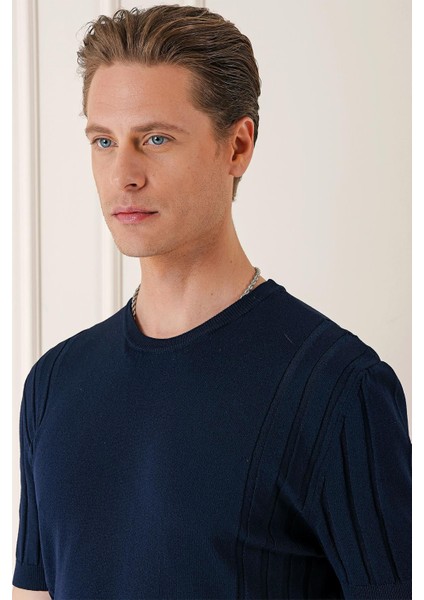 Slim Fit Bisiklet Yaka Kısa Kol Lacivert Triko Tr 869 fırsatları