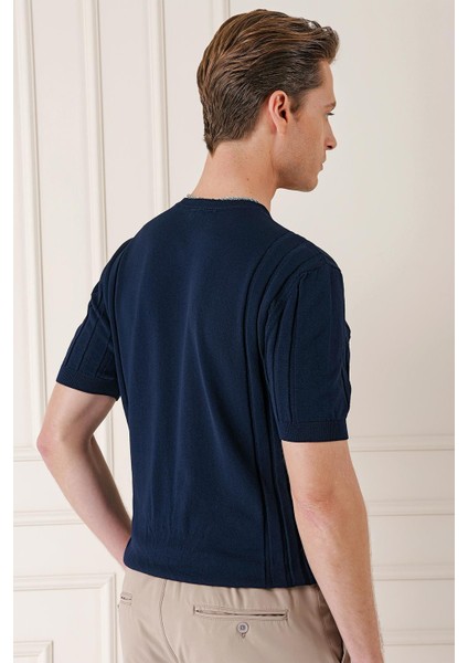 Slim Fit Bisiklet Yaka Kısa Kol Lacivert Triko Tr 869 indirimleri