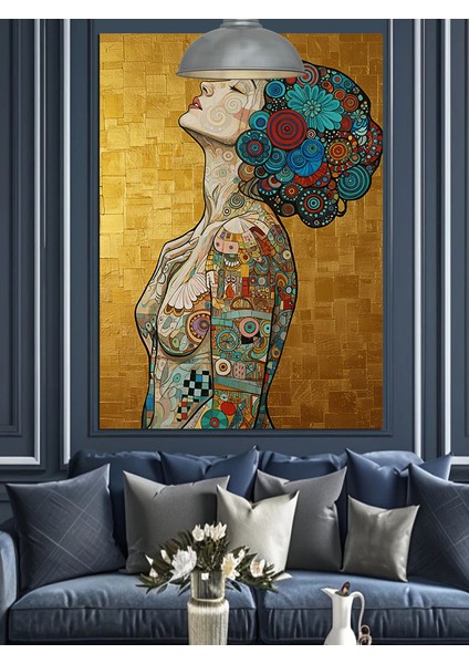 Altın Desenli Modern Kadın Portresi Dekoratif Kanvas - Mdf Ahşap Tablo fiyatları
