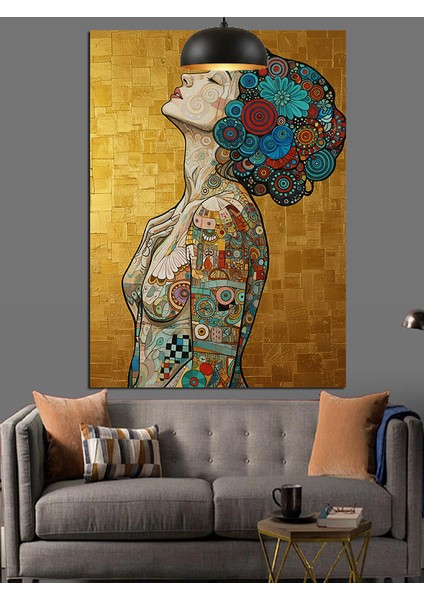 Altın Desenli Modern Kadın Portresi Dekoratif Kanvas - Mdf Ahşap Tablo modelleri