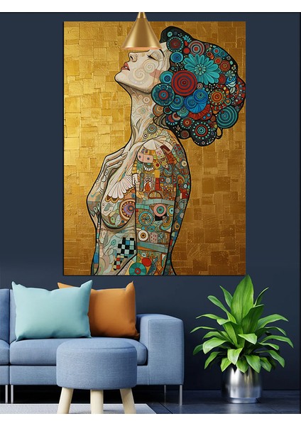 Altın Desenli Modern Kadın Portresi Dekoratif Kanvas - Mdf Ahşap Tablo fırsatları