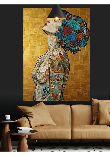 Altın Desenli Modern Kadın Portresi Dekoratif Kanvas - Mdf Ahşap Tablo indirimleri