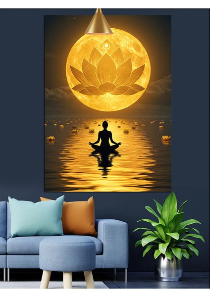 Altın Lotus Meditasyonu Dekoratif Kanvas - Mdf Ahşap Tablo fiyatları