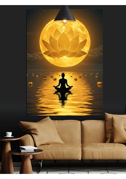 Altın Lotus Meditasyonu Dekoratif Kanvas - Mdf Ahşap Tablo modelleri