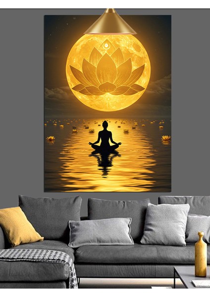 Altın Lotus Meditasyonu Dekoratif Kanvas - Mdf Ahşap Tablo fırsatları