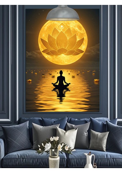 Altın Lotus Meditasyonu Dekoratif Kanvas - Mdf Ahşap Tablo indirimleri
