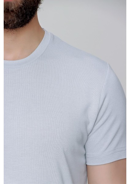 Slim Fit Bisiklet Yaka Düz Pamuklu Gri Tişört Ts 823 indirimleri
