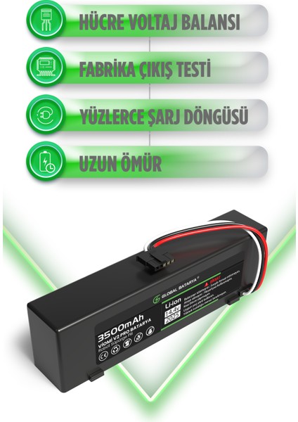 Viomi V2 Pro Uyumlu Akıllı Robot Süpürge Bataryası 14.4V 3500MAH Li-Ion Pil (Yüksek Kapasite) modelleri