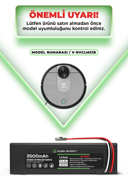 Viomi V2 Pro Uyumlu Akıllı Robot Süpürge Bataryası 14.4V 3500MAH Li-Ion Pil (Yüksek Kapasite) indirimleri